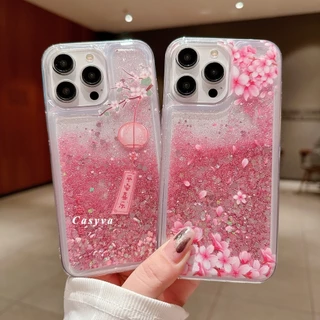 Caixa Para Samsung A05 A05S A25 A24 A54 A34 A12 A13 A14 A22 A32 A20S A21S A71 A04S A04E A04 Glitter Capa Líquida Flor De Pêssego Areia Movediça