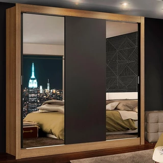 Guarda Roupa Casal Madesa Mônaco 3 Portas de Correr com Espelhos em Oferta na Shopee