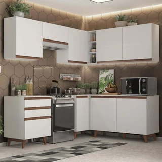 Cozinha Completa de Canto Madesa Reims 392001 com Armário e Balcão - Branco em Oferta na Shopee