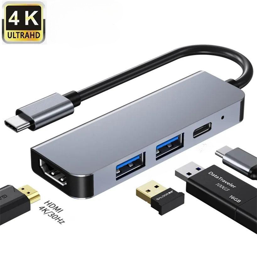 Adaptador De Hub 4 Em 1 Tipo C Com HDTV HDMI 4K PD Carregamento USB 3.0 ...