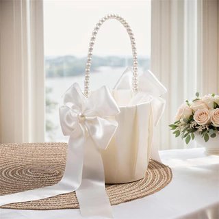Casamento Branco Cetim Flor Nó Espalhando Cesta De Flores Menina Alça Dobrável
