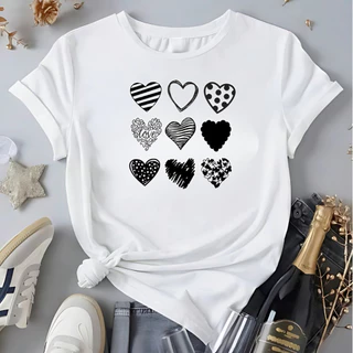 Camiseta Feminina Blusa 100%Algodão Desenho Corações