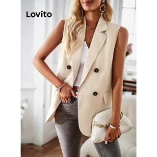 Lovito Casual Blazer Feminino Liso com Botão LNL39061 (Damasco/Preto)