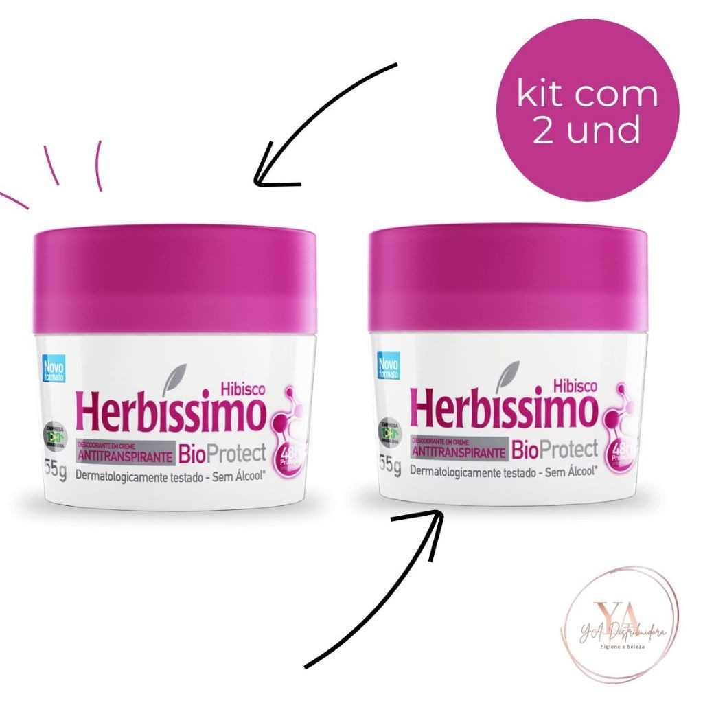 Kit C/2 Desodorantes Creme Antitranspirante Herbíssimo BioProtect ...