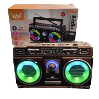 Rádio Portátil Retro Recarregável Am/fm/Bluetooth 110V/220V C/ LUZ RGB