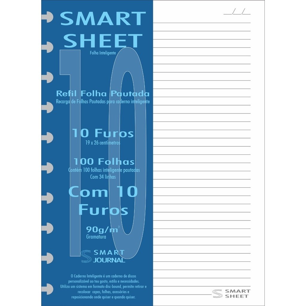 Refil Caderno Inteligente 90g 100 Folhas Pautado 10 Furos