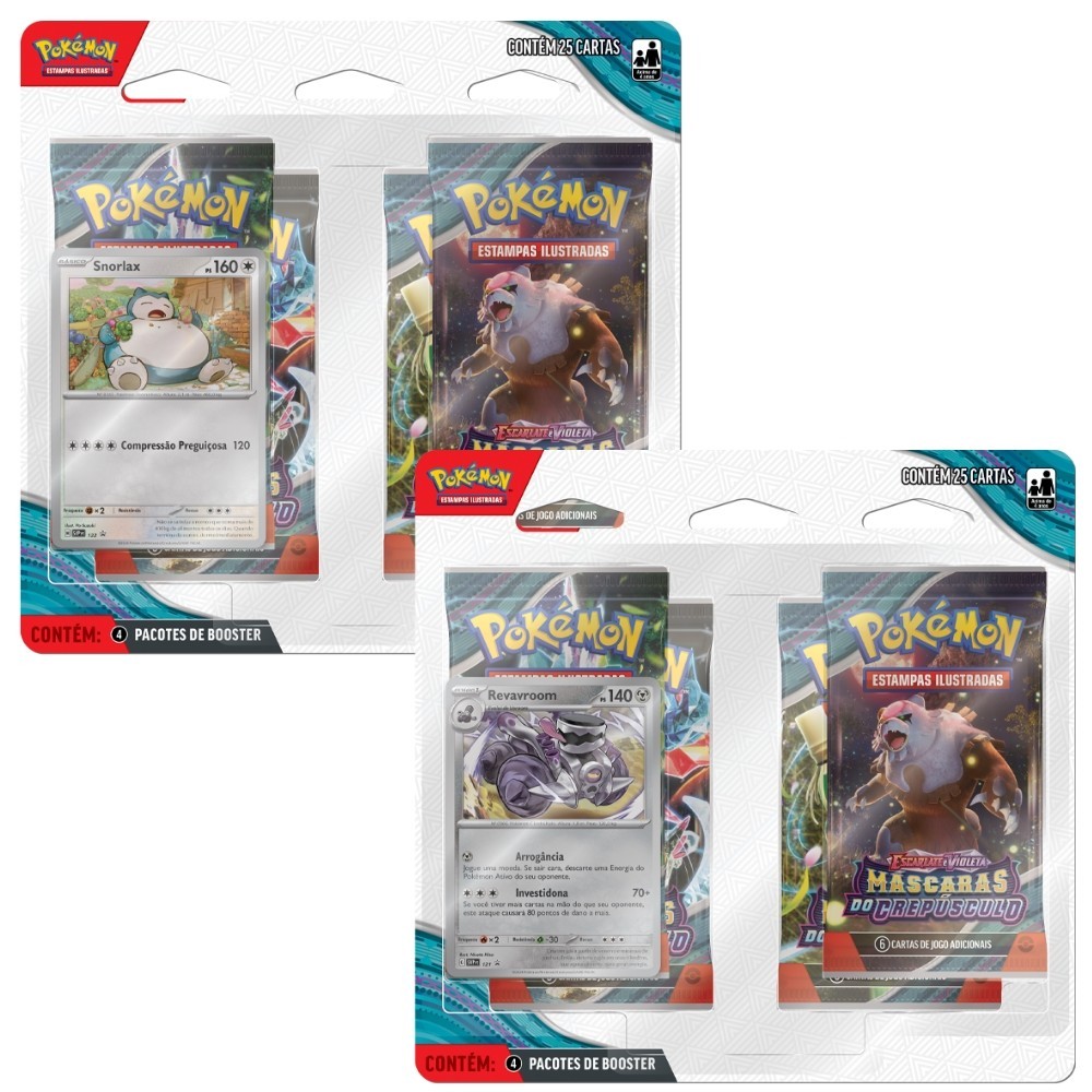 BLISTER QUÁDRUPLO POKÉMON MÁSCARAS DO CREPÚSCULO EV6 COLEÇÃO 25 CARTAS LACRADO ORIGINAL TCG COPAG