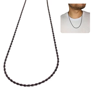 Corrente Cordão 60cm Elo Baiano Trançado 2\ 3mm Preto Minimalista Aço Inox Prova DÁgua Unissex