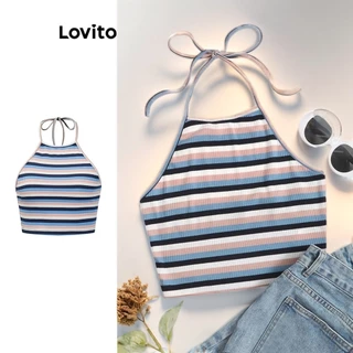 Lovito Regata casual listrada sem costas para mulheres L88AD030