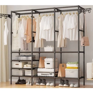 Guarda Roupa Portátil Arara Multifuncional Desmontável Organizador Estrutura de Aço 3 compartimentos
