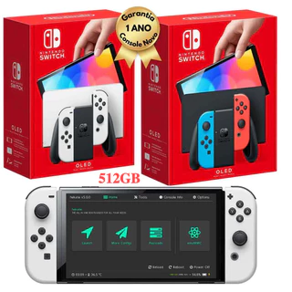 Nintendo Switch Oled Branco/Neon Desbloqueado Novocom Loja e Android 1 Ano Garantia