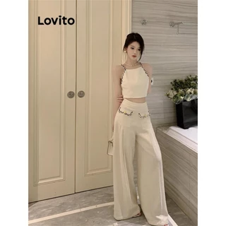 Lovito Conjuntos de calças casuais simples com bolso falso para mulheres LNE57146