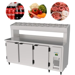 Balcão de Serviço Condimentador 1,85 m 3 Portas Refrigerado Inox KBSCC-185D Kofisa