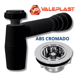 Cifao Copo Preto Flexível Sanfonado + Válvula de Pia Americana Válvula ABS Cromado Cozinha Americana