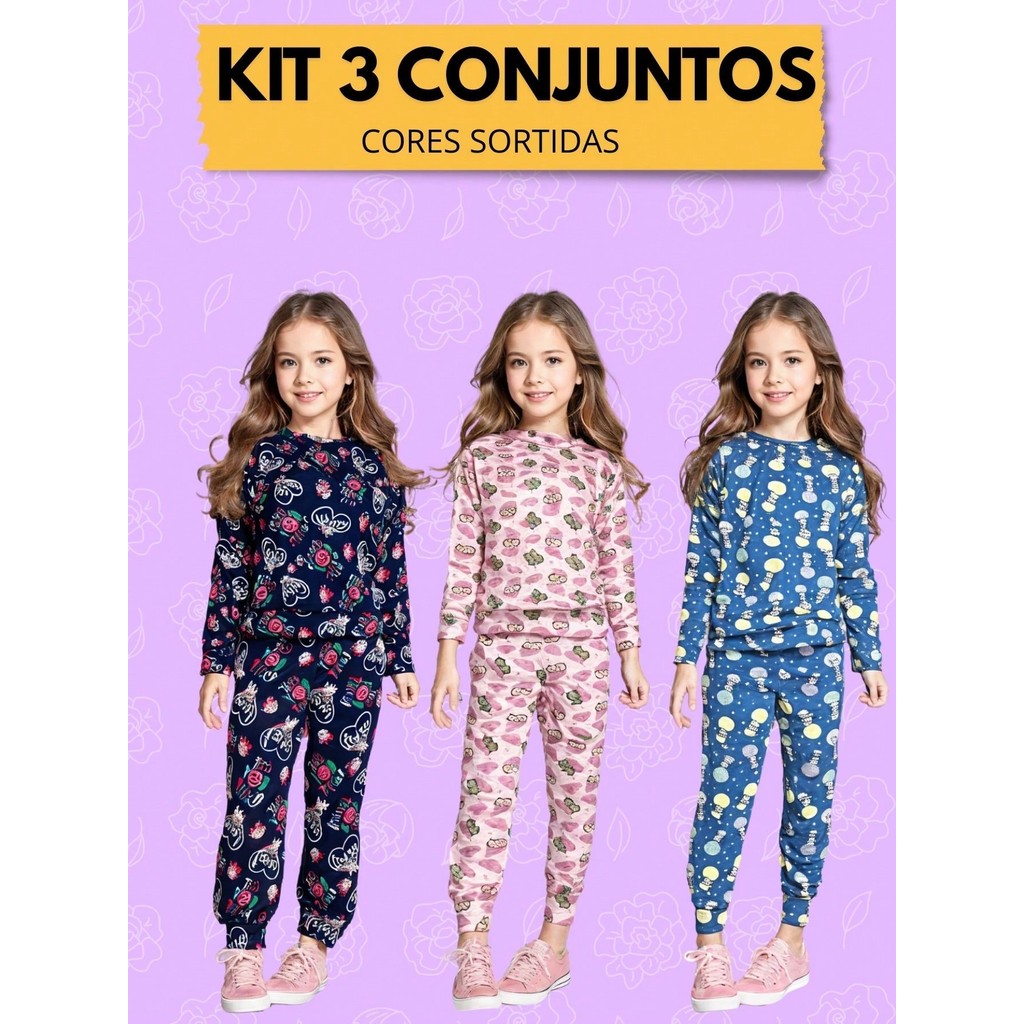 Pijama infantil feminino menina criança outono inverno suede aveludado ...