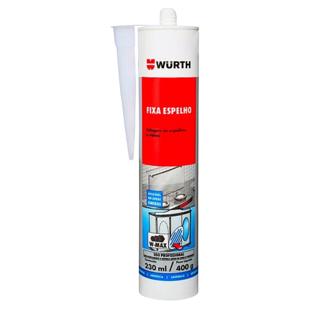 Silicone Adesivo Branco Wurth Fixa Espelho/ Vidro- 400g | Shopee Brasil