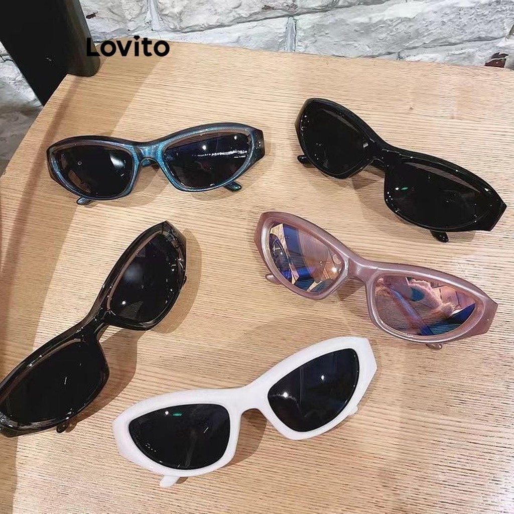 Lovito Óculos de sol anti UV lisos casuais para mulheres LFA22157