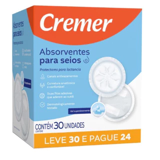 Absorvente para seios Cremer 30und em Oferta na Shopee