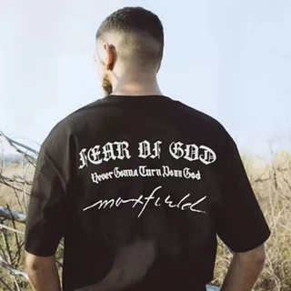 FEAR OF GOD FOG Temporada 7 Alfabeto Sânscrito Impressão Gola Redonda Manga Curta Camiseta Casual Solta De Rua