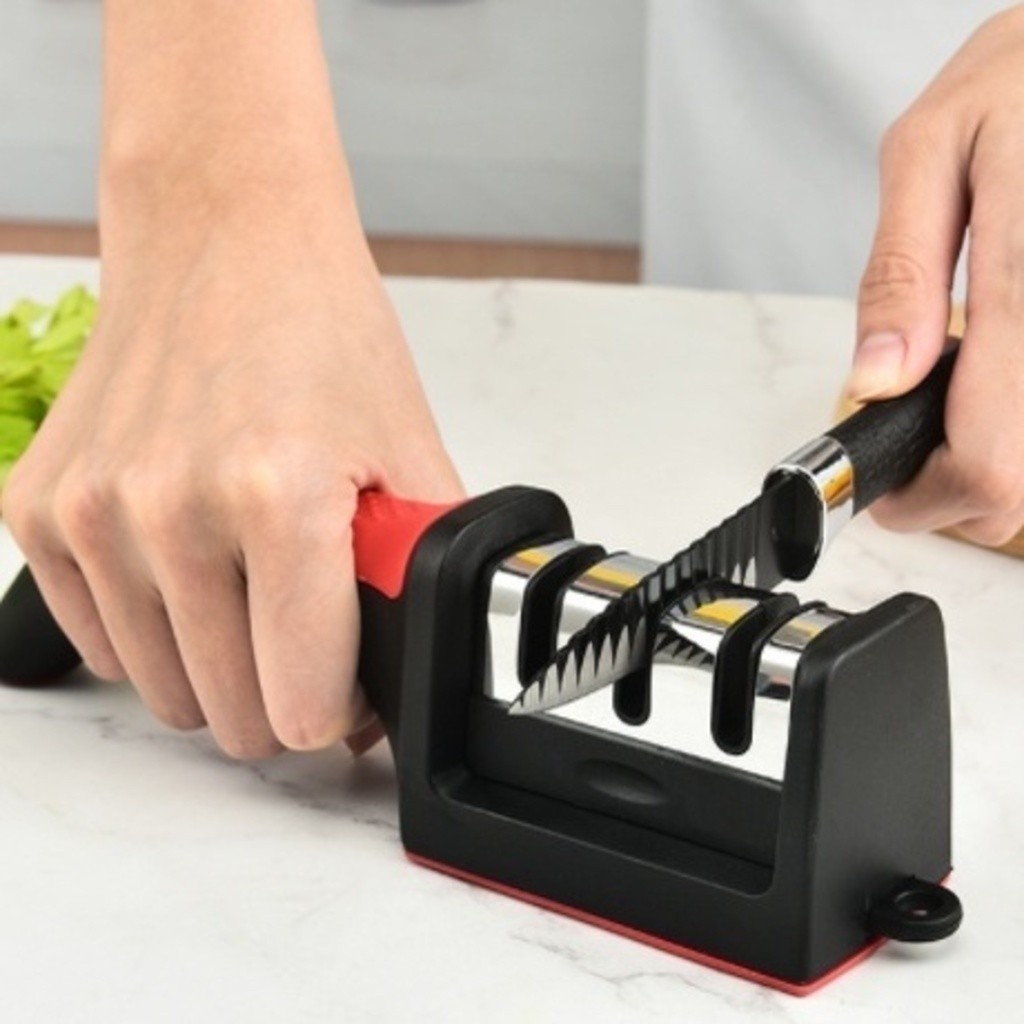 Amolador Afiador De Facas Em Aço Inox Profissional Com 3 Afiadores