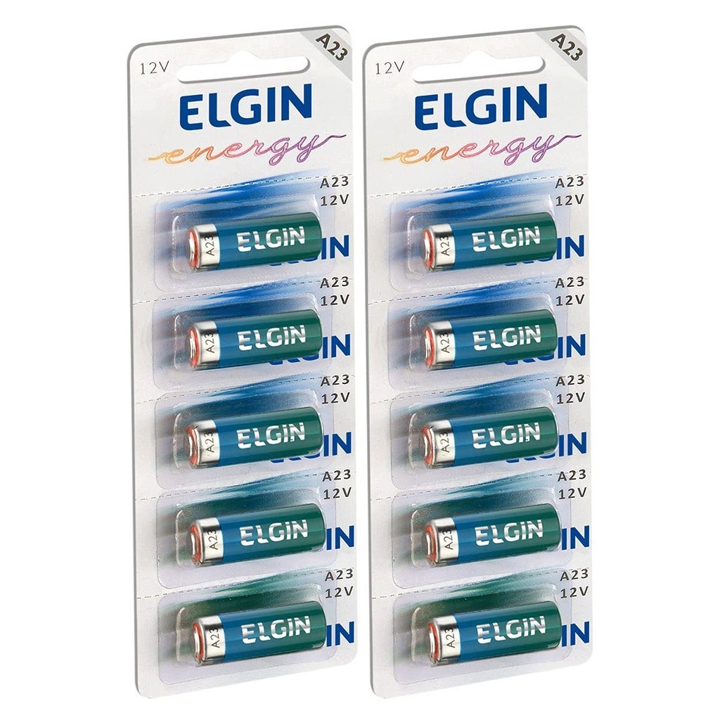 10 Pilhas Baterias Elgin 23A 12V A23 Alcalina 2 Cartelas C/ 5 Unidades ...