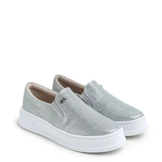 Tênis Diamond Brilho Prata / Branco com Elástico Osaka_1