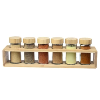 Porta Temperos Em Bambu 6 Potes Com Suporte Dynasty