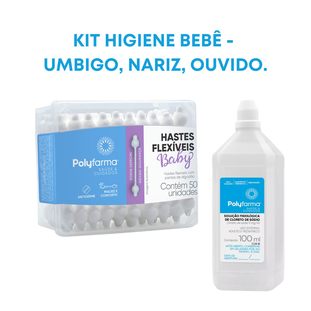 Kit Higiene Coto Umbigo Bebê Recém Nascido Hastes e Soro Fisiológico ...