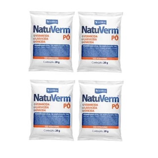 Kit 4 Vermífugo Oral NatuVerm Pó 20g Vetbras Aves Suínos Bovinos Equinos