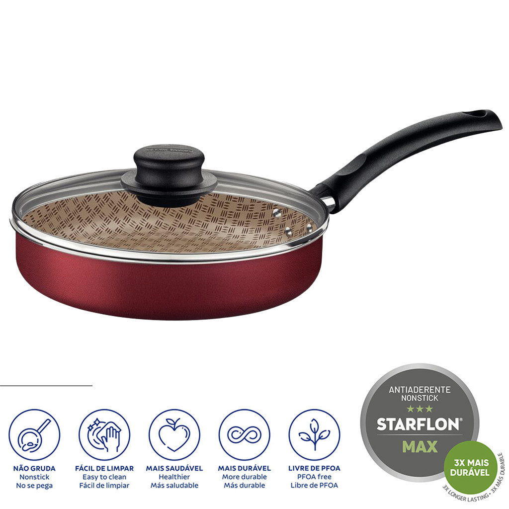 Frigideira Reta Antiaderente Tramontina 22 cm 1,7L Com Tampa Opcional