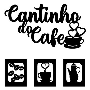 Kit Cantinho Do Café Mdf Preto 30x30cm