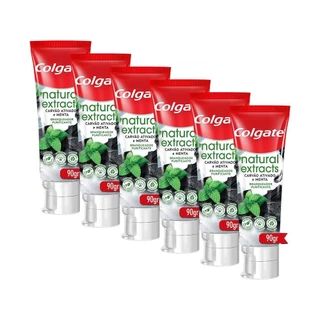 Kit 6 Creme Dental Colgate Natural Extracts Carvão Ativado e Menta 90g em Oferta na Shopee