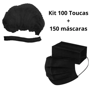Kit 100 Toucas PRETA + 150 Máscaras PRETA Descartável Proteção Envio Imediato Promoção em Oferta na Shopee
