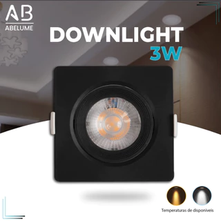Luminária Spot Led Quadrado Direcionável 3W Embutir Gesso Teto Preto | Branco Frio 6500K (Luz Branca) | Branco Quente 3000K (Luz Amarela) Bivolt Spot Super LED Pronta Entrega