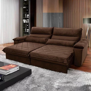 Sofá Retrátil Reclinável Grécia 2,10m Suede Velut Marrom Molas no Assento - King House