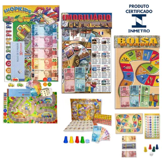 Kit 3 Jogo De Tabuleiro Banco Imobiliário + Shopkids + Bolsa de Valores - Brinquedo