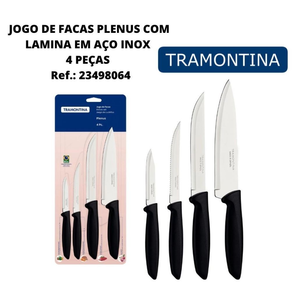 Jogo de Facas Tramontina Plenus com Lâminas em Aço Inox e Cabos Preto 4 Peças Ref.: 23498064