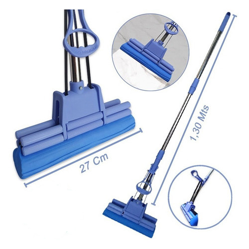 Rodo Mágico Esfregão Espuma Pva Azul De Alta Qualidade Cabo Inox Super Resistente Mop Limpeza Pratica