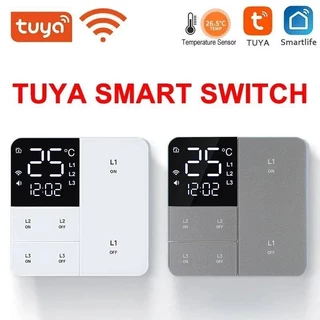Tuya Smart Wifi Switch Com Função De Exibição De Tempo De Temperatura 100 250V 1/2/3 Botão De Luz De Parede De Gangue Interruptor De Temporização Controle Remoto