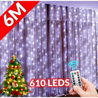 6M×3M 610 LED Cortina luz cortina romântica para casamento de natal ao ar livre Cortina Led Luzes Pisca Cascata Decoraçã