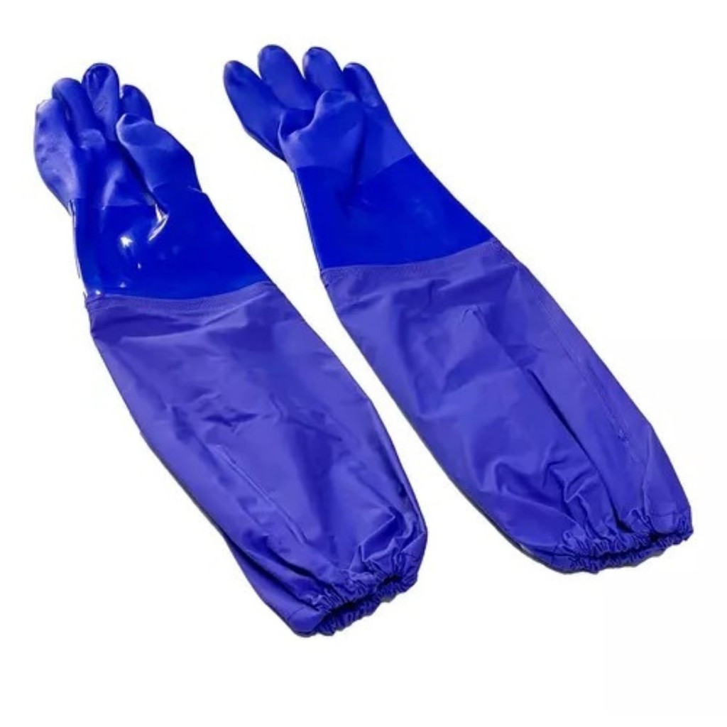 Luva PVC Cano Longo 66cm Azul Pintura Solvente Super Safety | Shopee Brasil