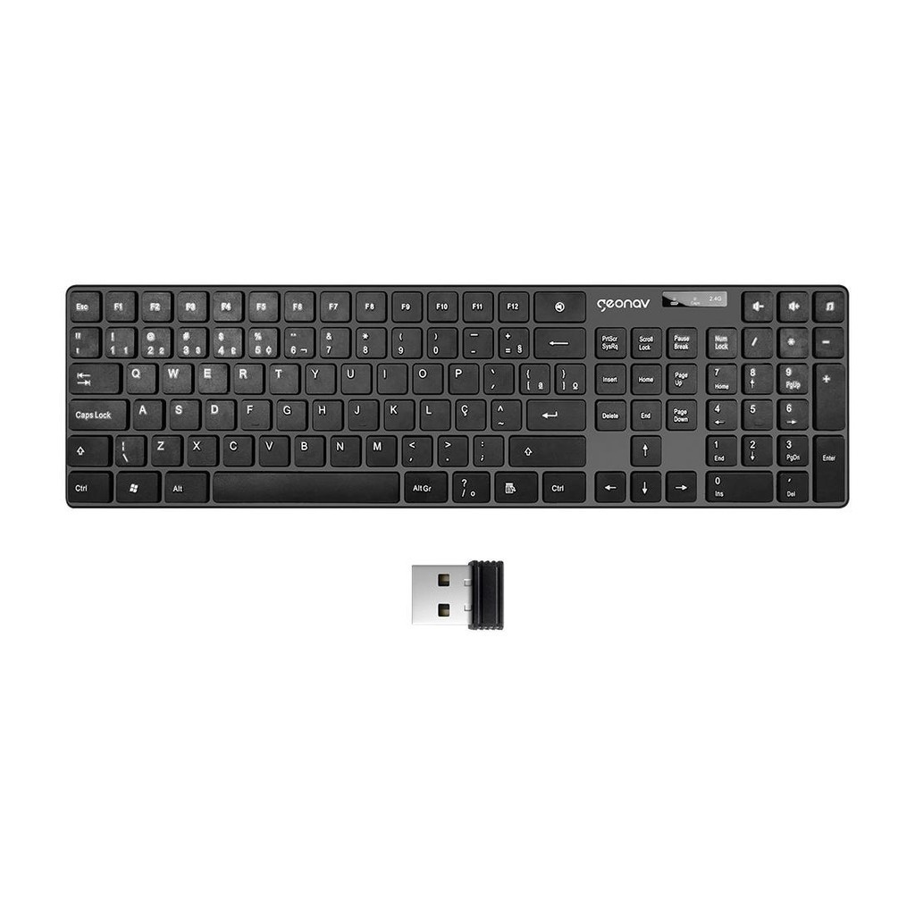 Teclado Sem Fio Abnt2 Preto Com Cinza Geonav