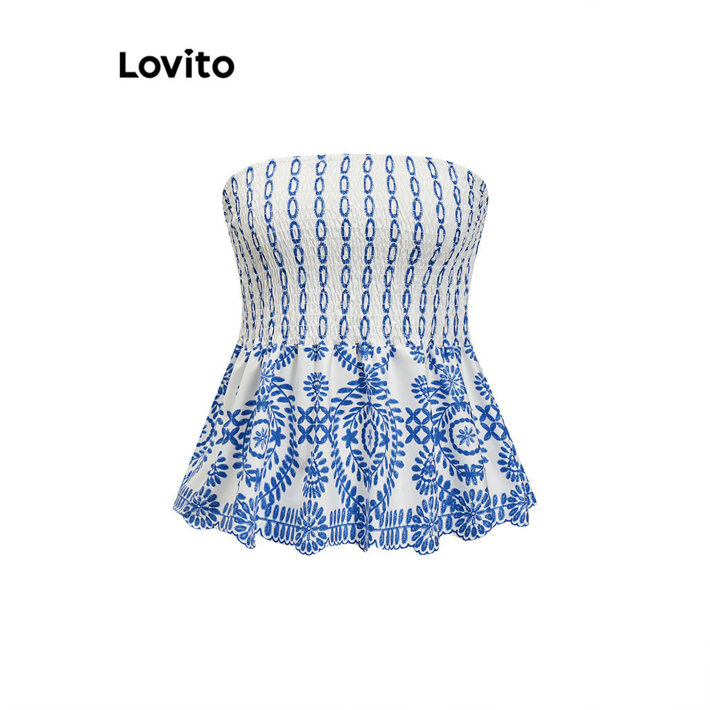 Lovito Casual Blusa Feminina Bata Floral Lbl Shopee Brasil