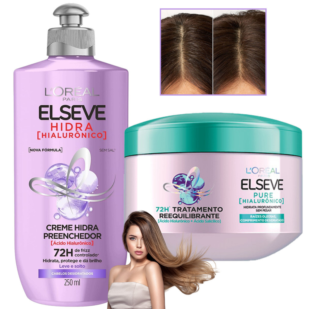 Kit Elseve Pure Acido Hialurônico Creme de Pentear Hidra Loreal Paris ...