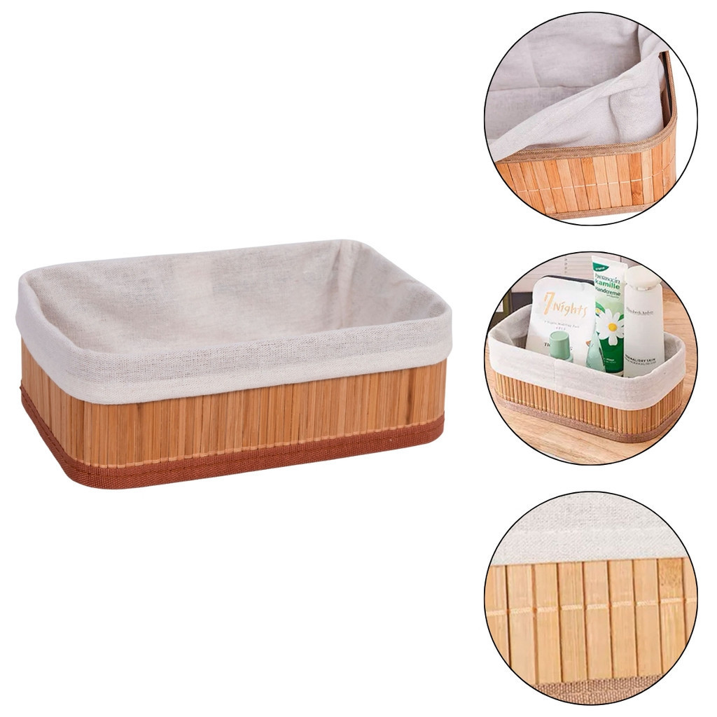 Cesto de Bambu Organizador Objetos Multiuso Com Forro Pequeno Mimo Style