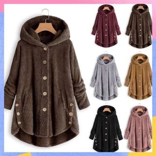 Plus size casual feminino casaco de inverno lã quente teddy com capuz de pelúcia cor sólida cardigan moda jaqueta