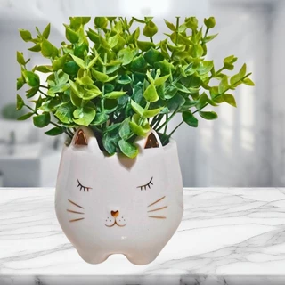 Enfeite decorativo Vaso de Gato Gatinho em Cerâmica Porta Canetas, Pincel de Maquiagem e Plantinha Enfeite para sala quarto