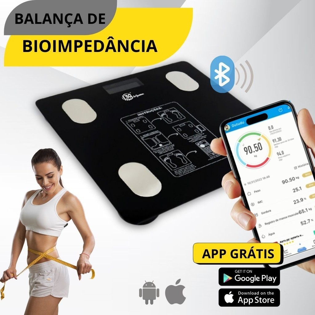 Balança Digital De Bioimpedância Medição Corporal Aplicativo Conexão ...