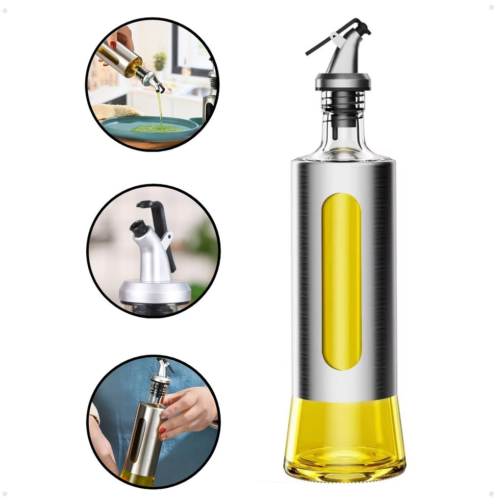 Porta Condimento Galheteiro Azeite Vinagre Vidro Inox