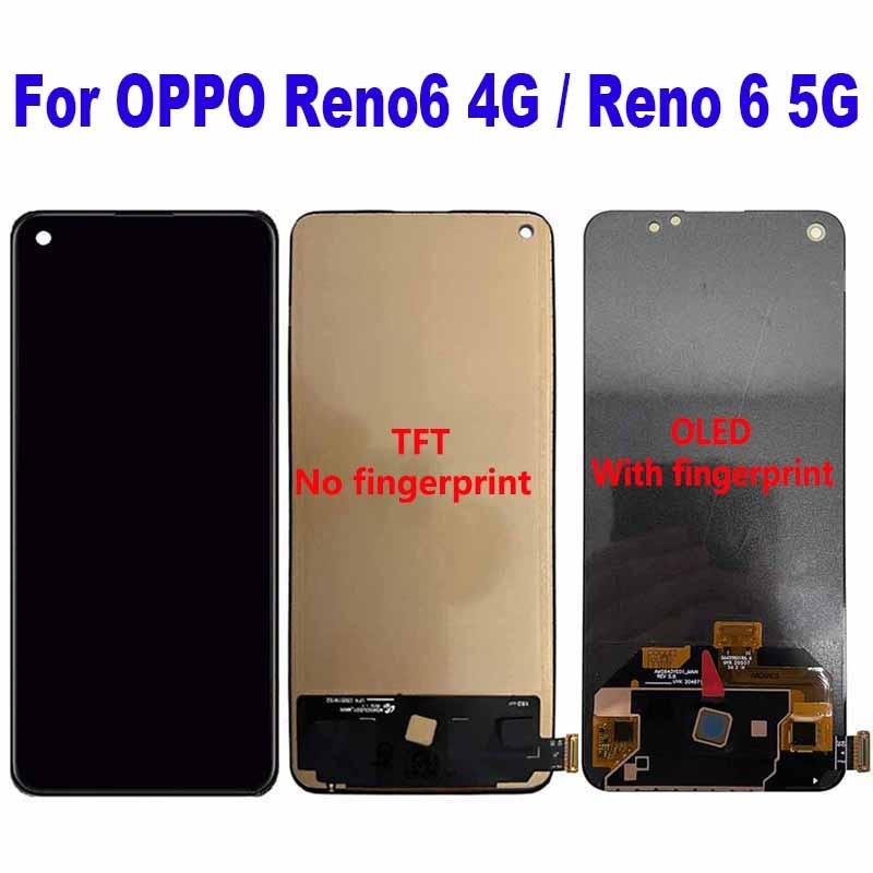 Schermo TFT per Oppo Reno6 5G LCD Display per Oppo Reno 6 5G Sostituzione dello schermo per Oppo Reno6 Touch Screen CPH2251 Digitalizzatore senza cornice (nero, senza riconoscimento delle impronte